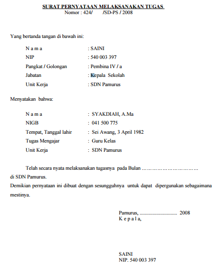 Detail Contoh Surat Pernyataan Melaksanakan Tugas Guru Nomer 2