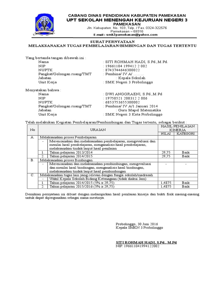 Detail Contoh Surat Pernyataan Melaksanakan Tugas Guru Nomer 37