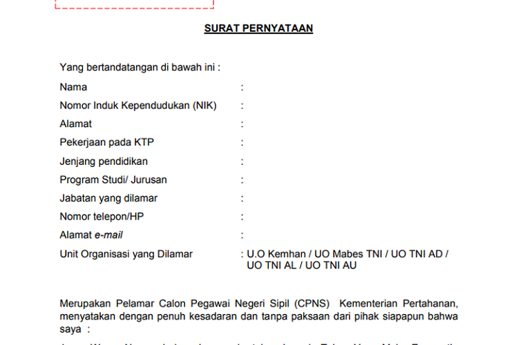 Detail Contoh Surat Pernyataan Melamar Cpns Nomer 8