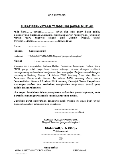 Detail Contoh Surat Pernyataan Mutlak Nomer 2