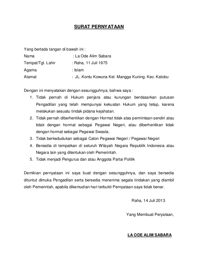 Detail Contoh Surat Pernyataan Orang Tua Sebagai Penjamin Nomer 6