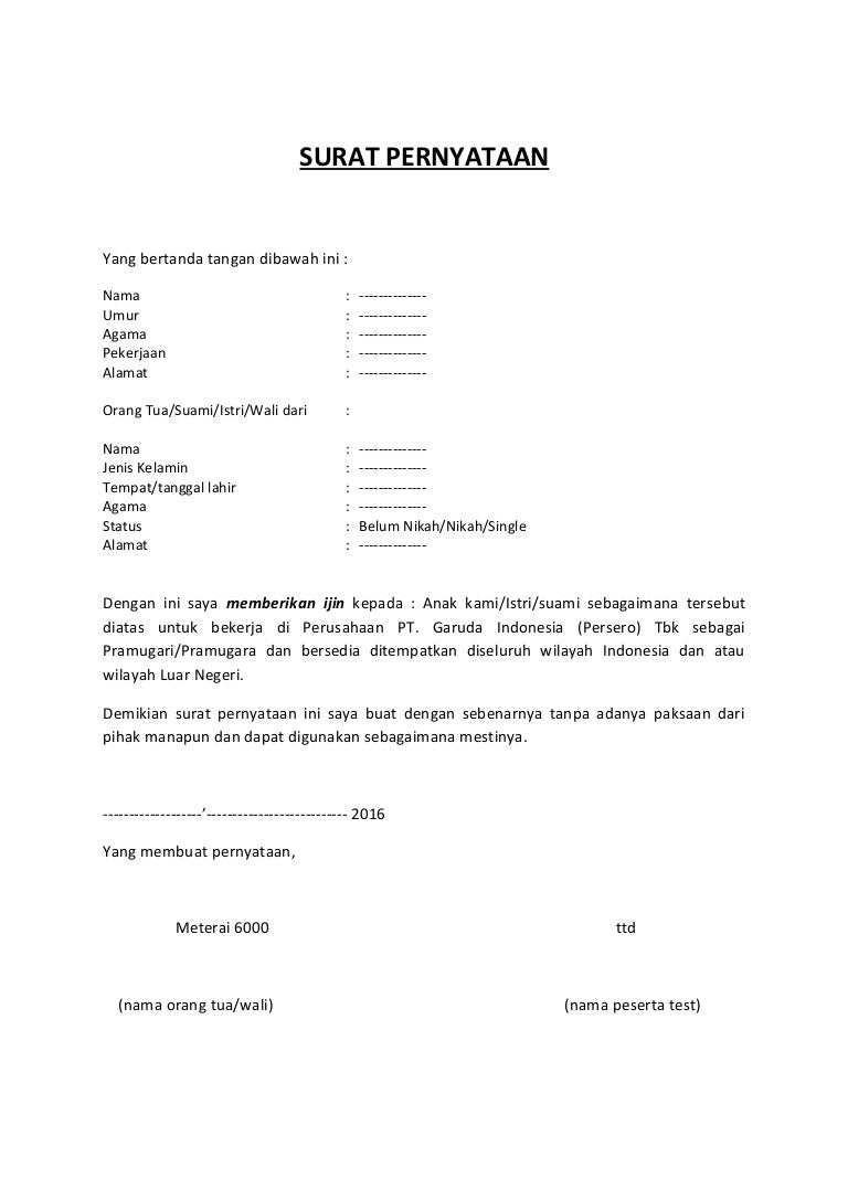 Detail Contoh Surat Pernyataan Orang Tua Wali Nomer 3