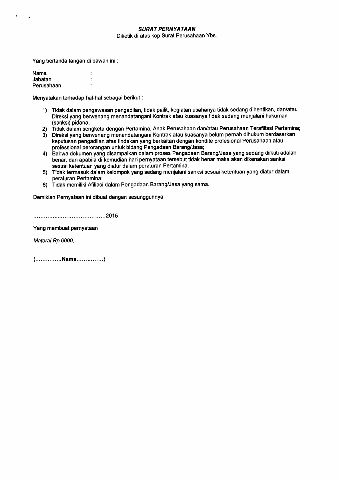 Detail Contoh Surat Pernyataan Pakta Integritas Nomer 25