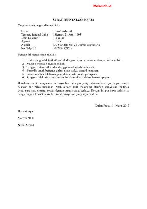 Detail Contoh Surat Pernyataan Pekerjaan Nomer 51