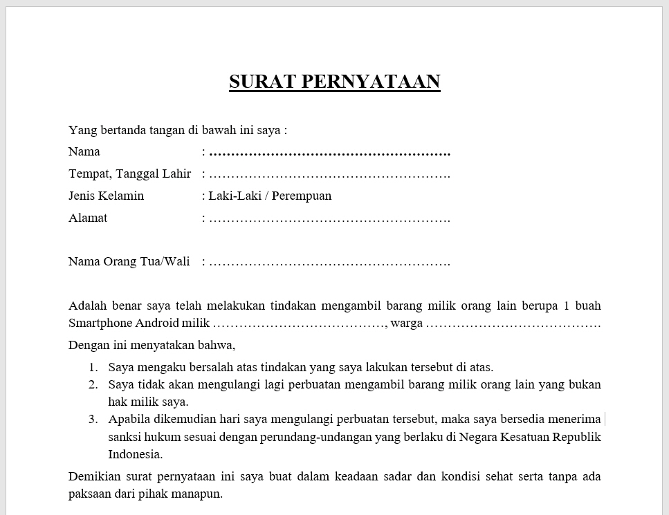 Detail Contoh Surat Pernyataan Pelanggaran Nomer 31