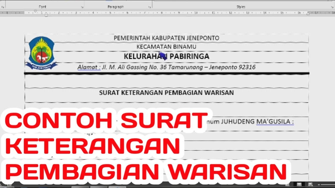 Detail Contoh Surat Pernyataan Pembagian Warisan Nomer 27