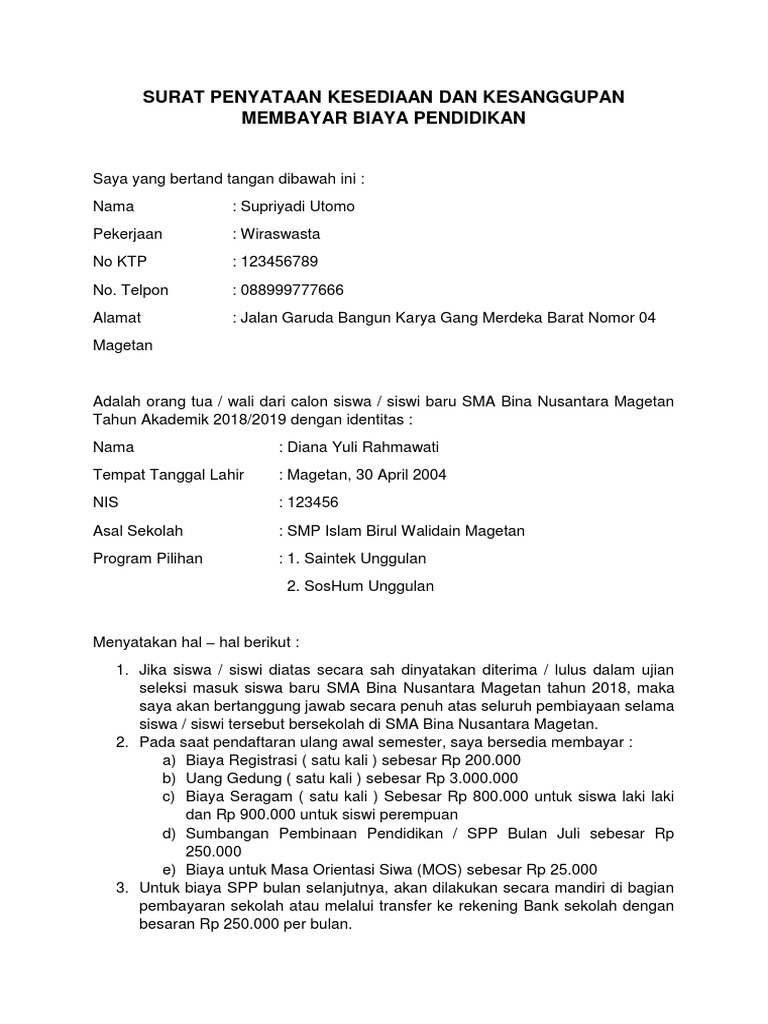 Detail Contoh Surat Pernyataan Pembayaran Spp Nomer 7