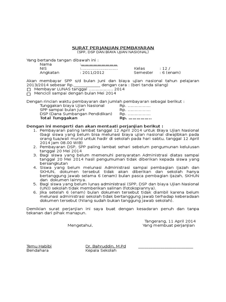 Detail Contoh Surat Pernyataan Pembayaran Spp Nomer 10