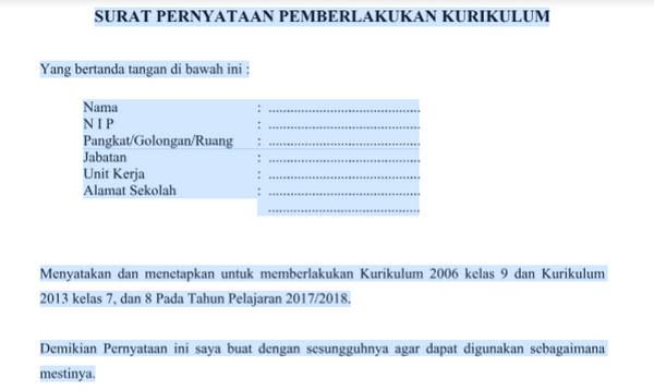 Detail Contoh Surat Pernyataan Pemberlakuan Kurikulum 2013 Nomer 17