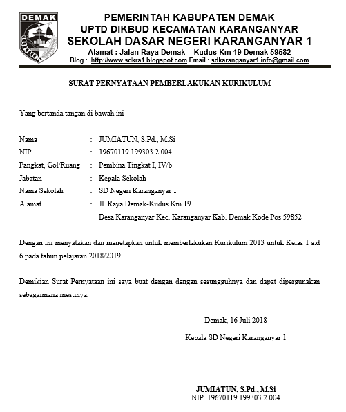 Detail Contoh Surat Pernyataan Pemberlakuan Kurikulum 2013 Nomer 5