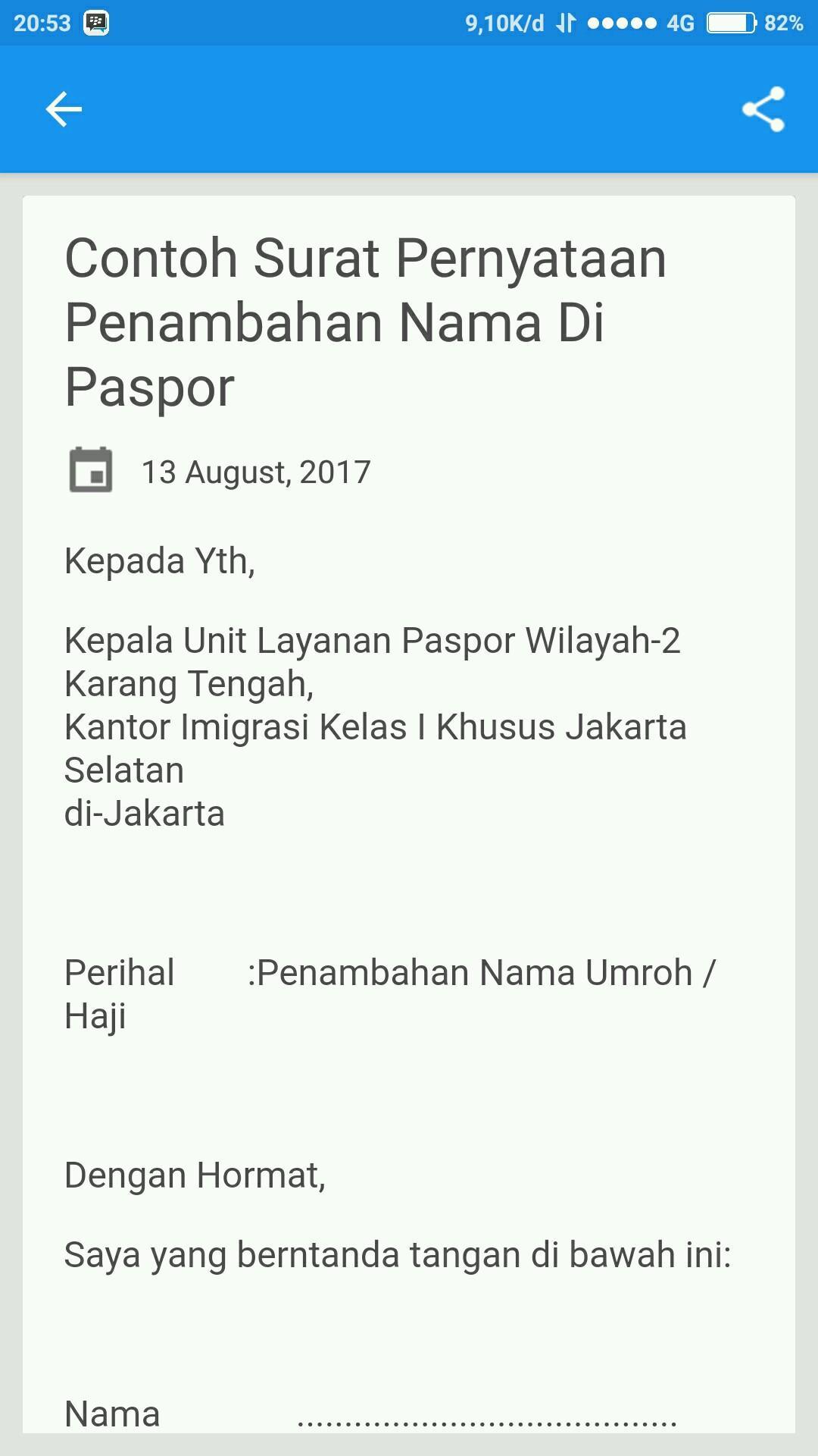 Detail Contoh Surat Pernyataan Penambahan Nama Di Paspor Nomer 25