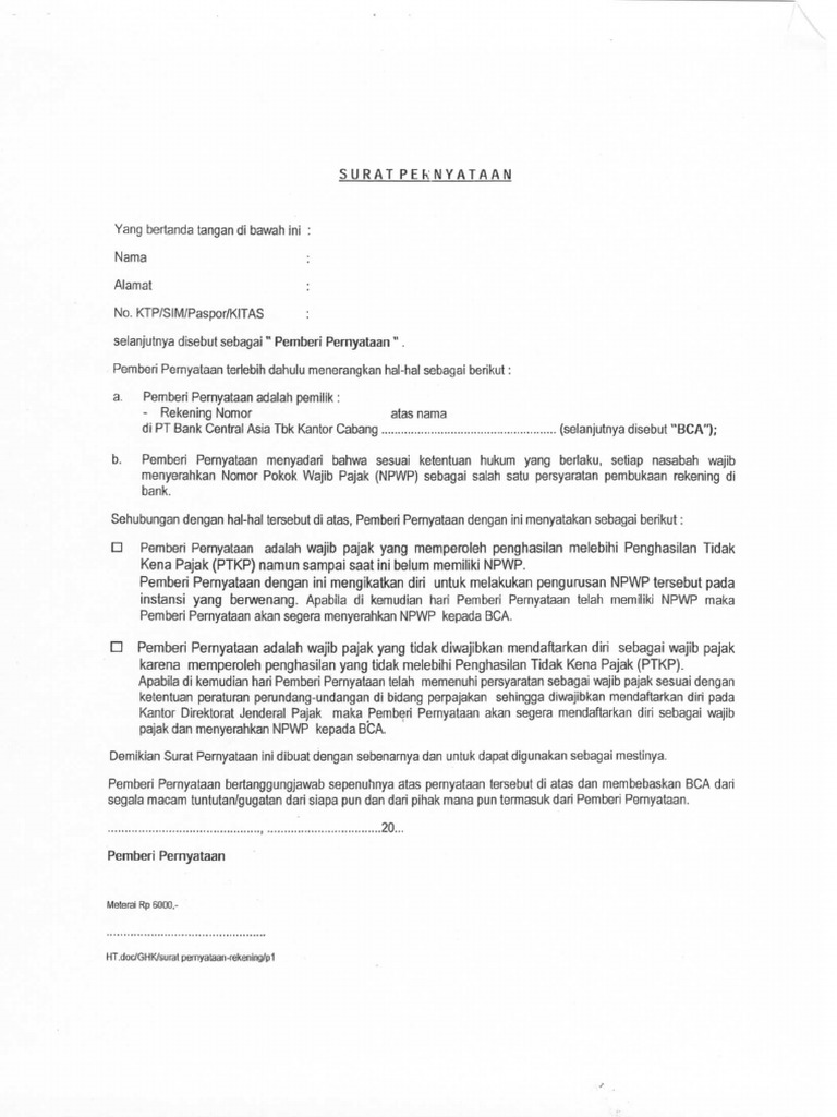 Detail Contoh Surat Pernyataan Penghasilan Tidak Kena Pajak Nomer 7