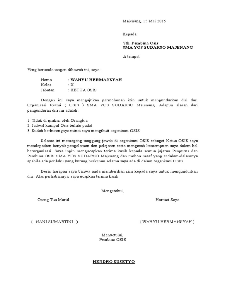 Detail Contoh Surat Pernyataan Pengunduran Diri Dari Organisasi Nomer 15