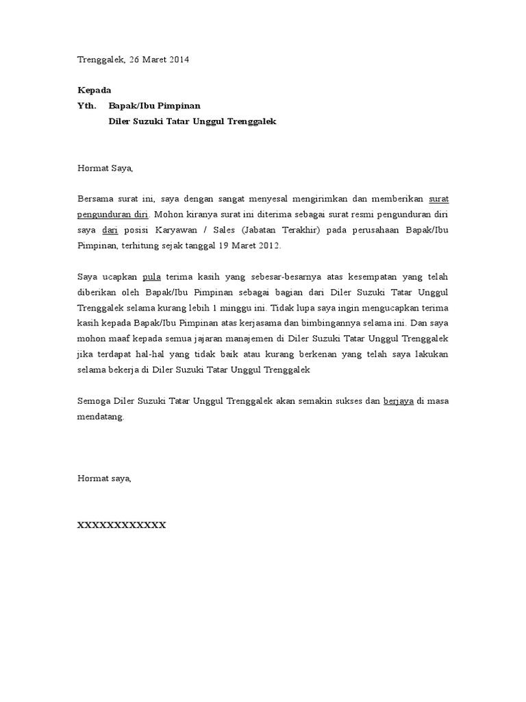 Detail Contoh Surat Pernyataan Pengunduran Diri Dari Organisasi Nomer 57