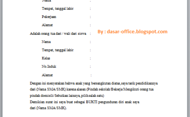 Detail Contoh Surat Pernyataan Pengunduran Diri Dari Sekolah Nomer 29