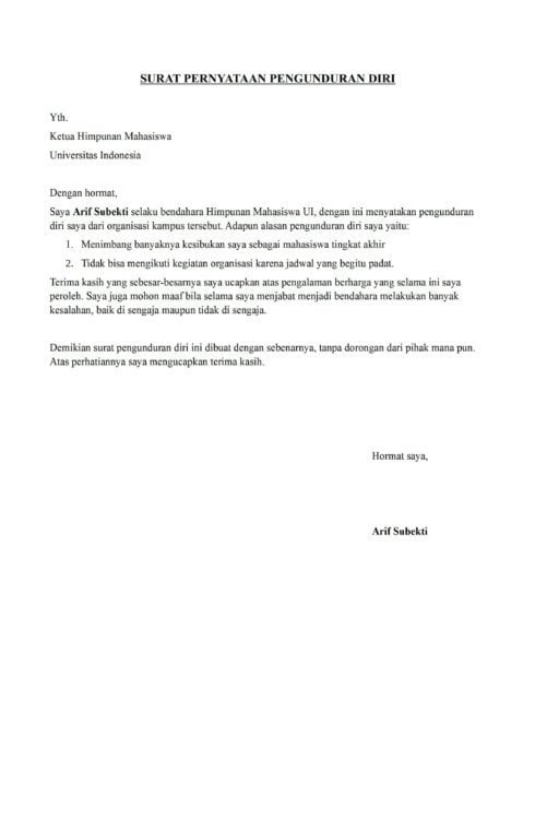 Detail Contoh Surat Pernyataan Pengunduran Diri Dari Sekolah Nomer 36