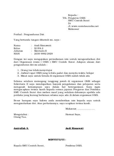 Detail Contoh Surat Pernyataan Pengunduran Diri Dari Sekolah Nomer 44