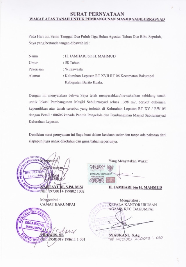 Detail Contoh Surat Pernyataan Penyerahan Tanah Wakaf Nomer 5