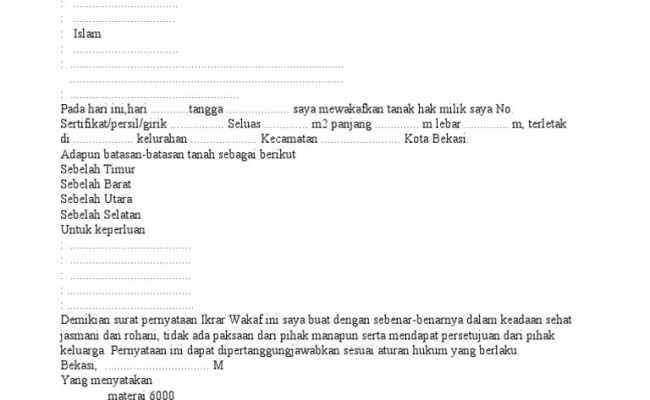 Detail Contoh Surat Pernyataan Penyerahan Tanah Wakaf Nomer 45