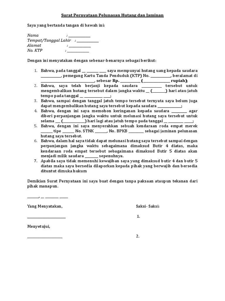 Detail 16 Contoh Surat Pernyataan Kesanggupan Membayar, Dll Contoh Surat