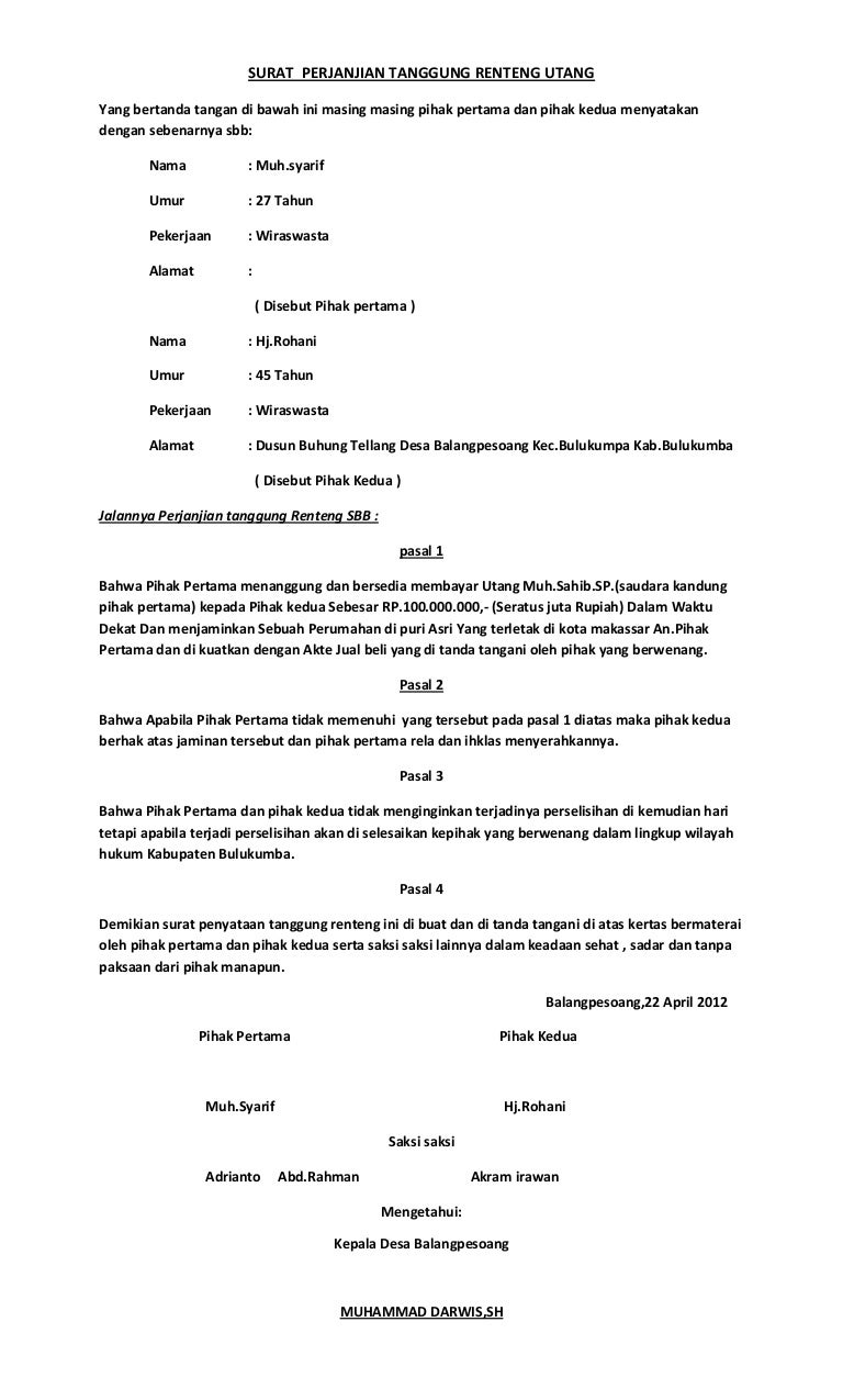 Detail Contoh Surat Pernyataan Perjanjian Pertanggungjawaban Nomer 31