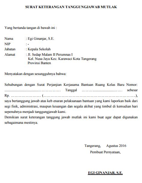 Detail Contoh Surat Pernyataan Perjanjian Pertanggungjawaban Nomer 5