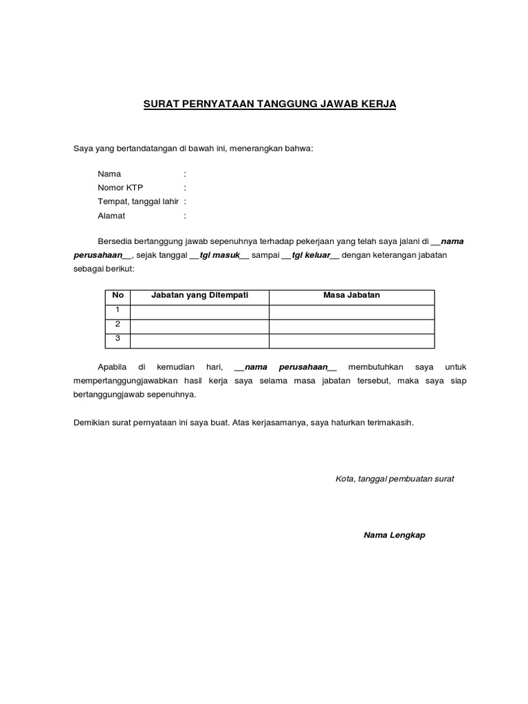 Detail Contoh Surat Pernyataan Perjanjian Pertanggungjawaban Nomer 8