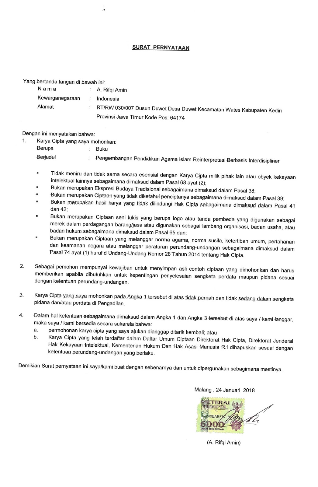 Detail Contoh Surat Pernyataan Permohonan Nomer 33