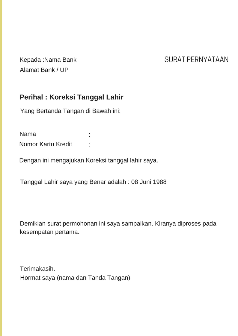 Detail Contoh Surat Pernyataan Perubahan Alamat Kartu Kredit Nomer 5