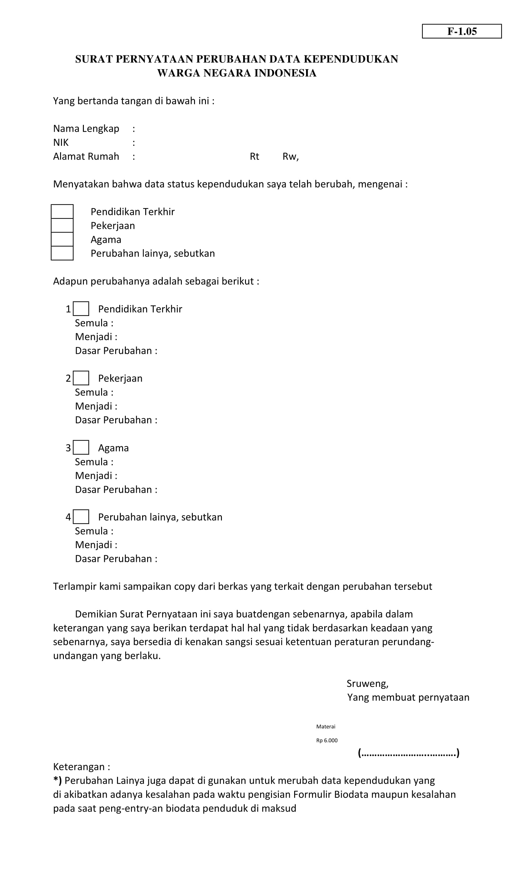 Detail Contoh Surat Pernyataan Perubahan Data Nomer 12