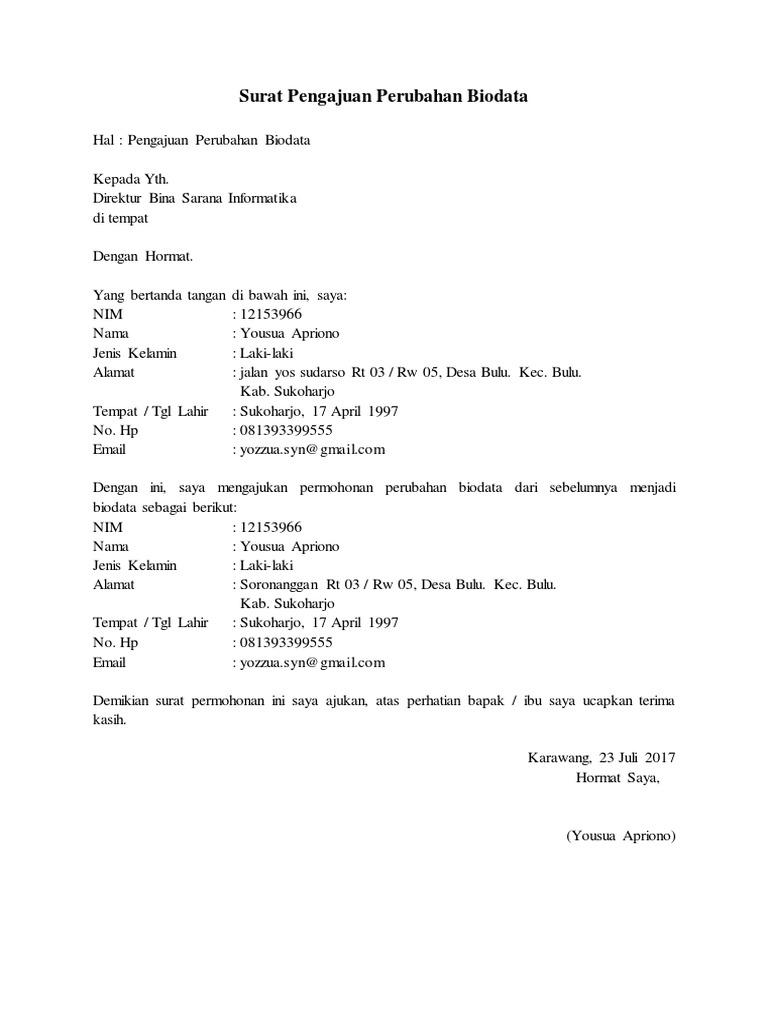 Detail Contoh Surat Pernyataan Perubahan Data Nomer 50