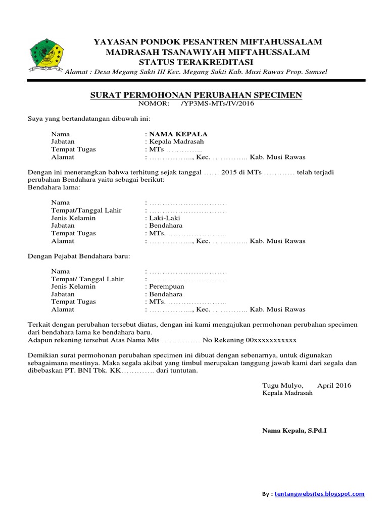 Detail Contoh Surat Pernyataan Perubahan Specimen Nomer 9