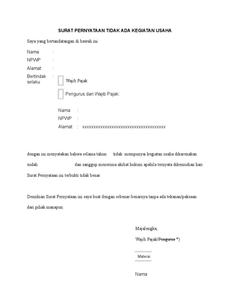 Detail Contoh Surat Pernyataan Perusahaan Tidak Beroperasi Nomer 9