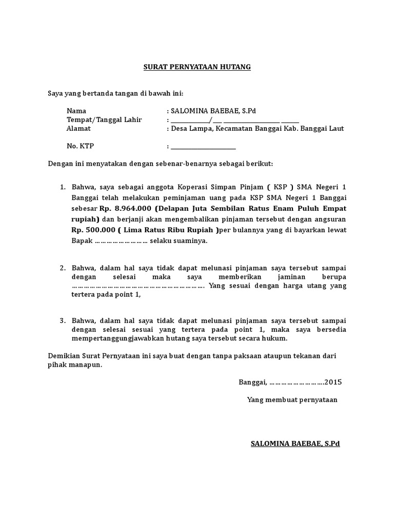 Detail Contoh Surat Pernyataan Pinjaman Nomer 22