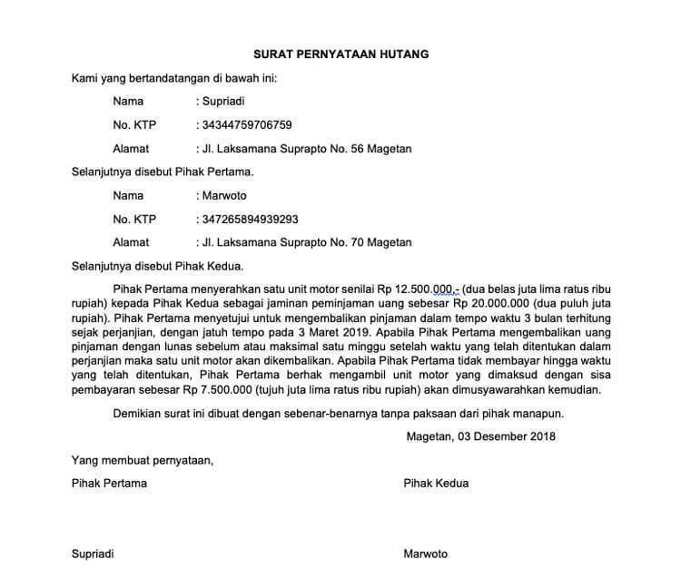 Detail Contoh Surat Pernyataan Pinjaman Nomer 53