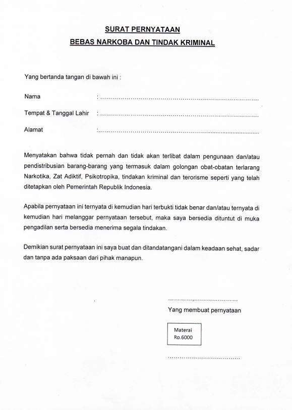 Detail Contoh Surat Pernyataan Sehat Bermaterai Nomer 31