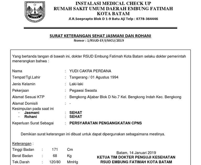 Detail Contoh Surat Pernyataan Sehat Jasmani Dan Rohani Nomer 15