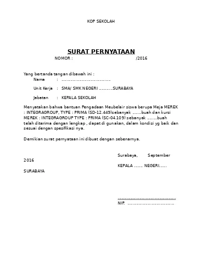 Detail Contoh Surat Pernyataan Sekolah Nomer 3