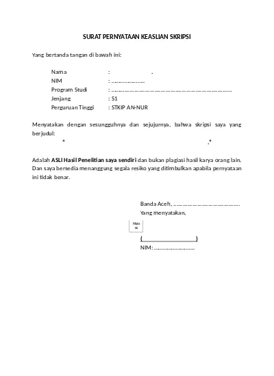 Detail Contoh Surat Pernyataan Skripsi Nomer 11