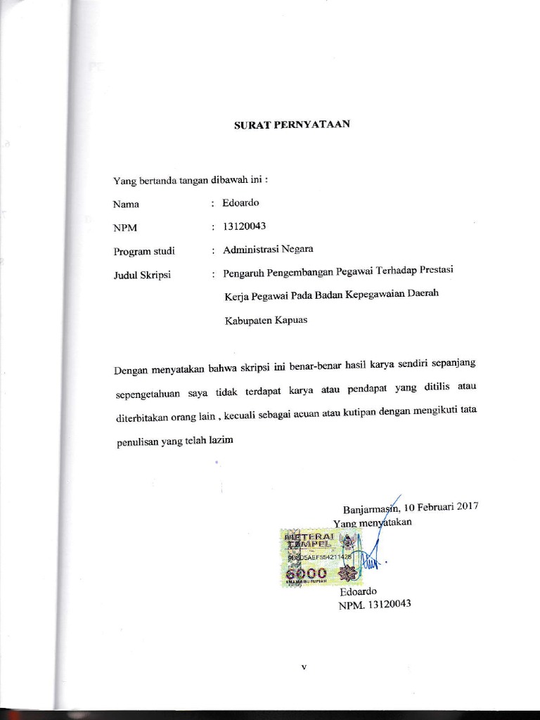 Detail Contoh Surat Pernyataan Skripsi Nomer 14