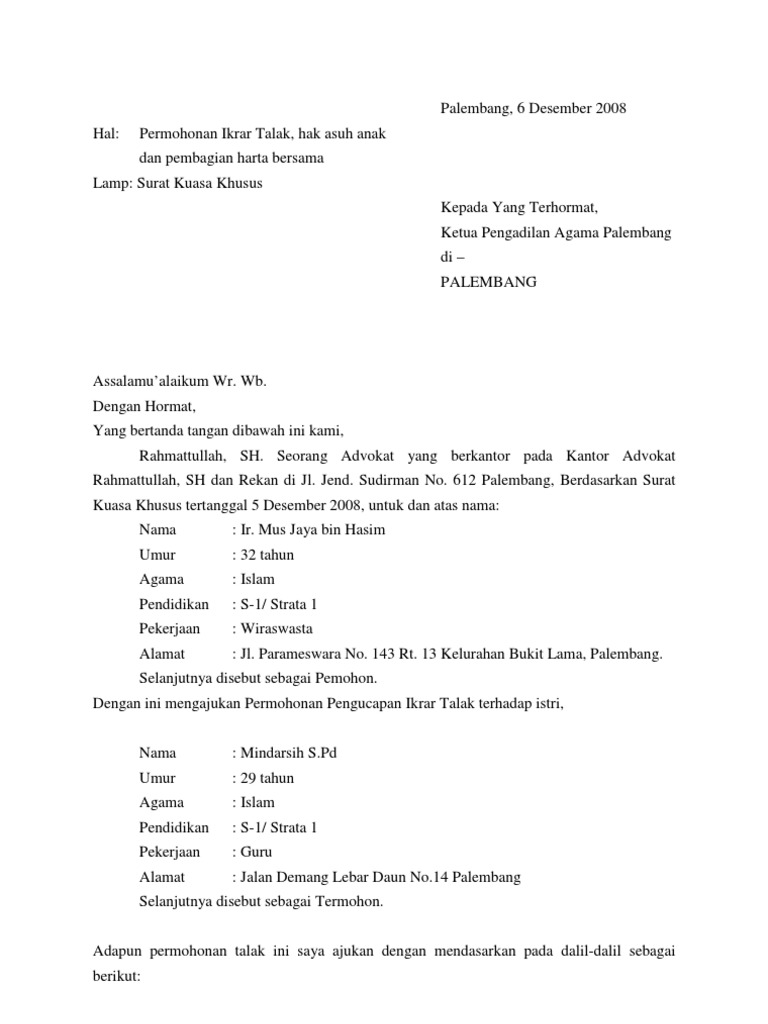 Detail Contoh Surat Pernyataan Talak Cerai Nomer 44