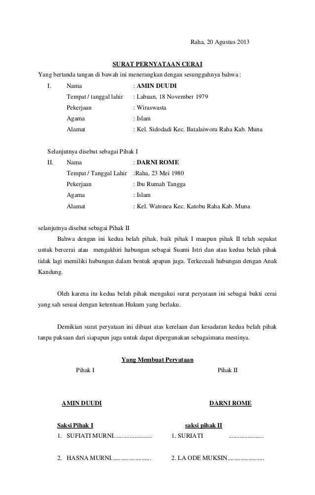 Detail Contoh Surat Pernyataan Talak Cerai Nomer 9