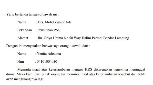 Detail Contoh Surat Pernyataan Terlambat Nomer 22