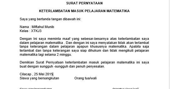 Detail Contoh Surat Pernyataan Tidak Akan Terlambat Masuk Kerja Nomer 8