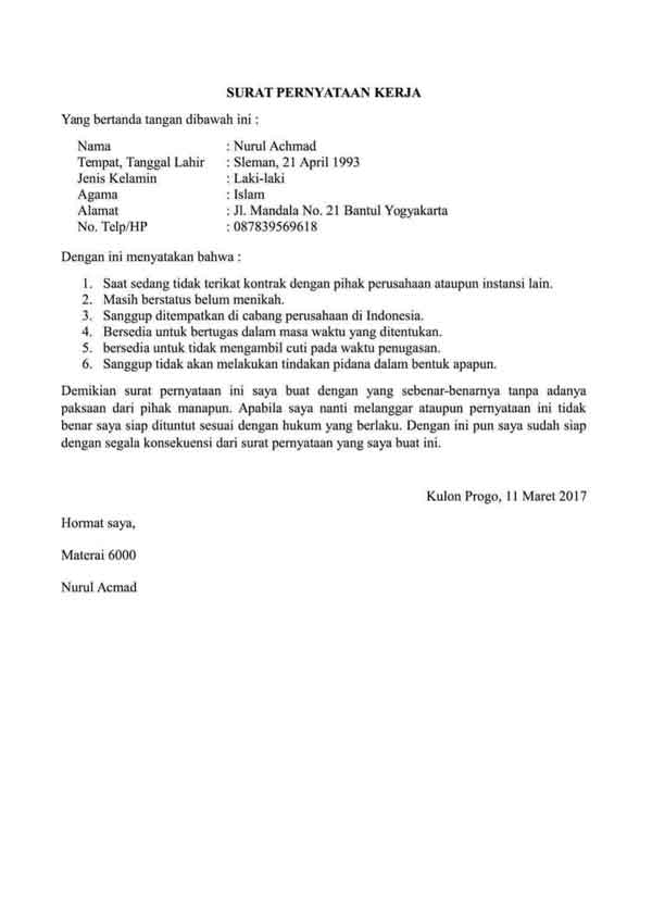 Contoh Surat Pernyataan Tidak Bekerja - KibrisPDR