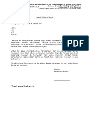 Detail Contoh Surat Pernyataan Tidak Ikut Bpjs Nomer 4