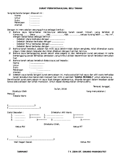 Detail Contoh Surat Pernyataan Tidak Keberatan Dari Pemilik Tanah Nomer 24