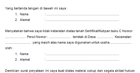 Detail Contoh Surat Pernyataan Tidak Keberatan Dari Pemilik Tanah Nomer 10