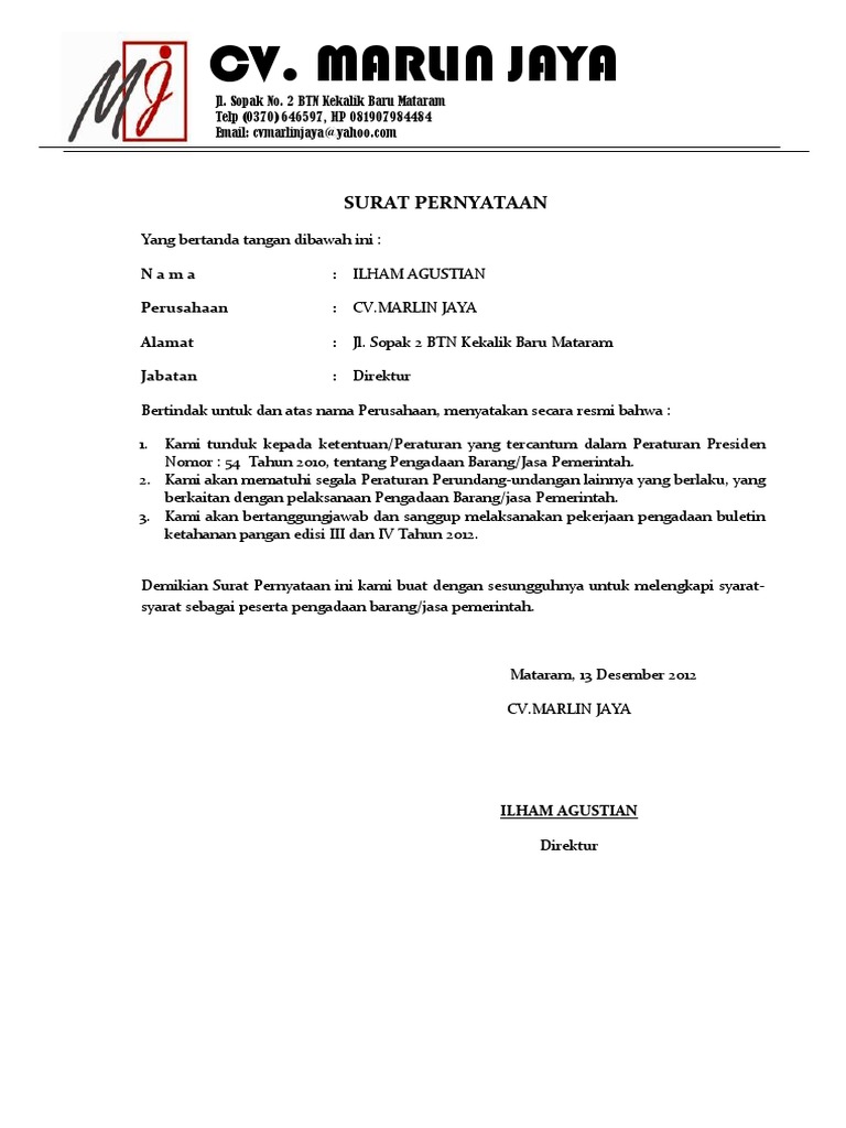 Detail Contoh Surat Pernyataan Tidak Masuk Daftar Hitam Nomer 5