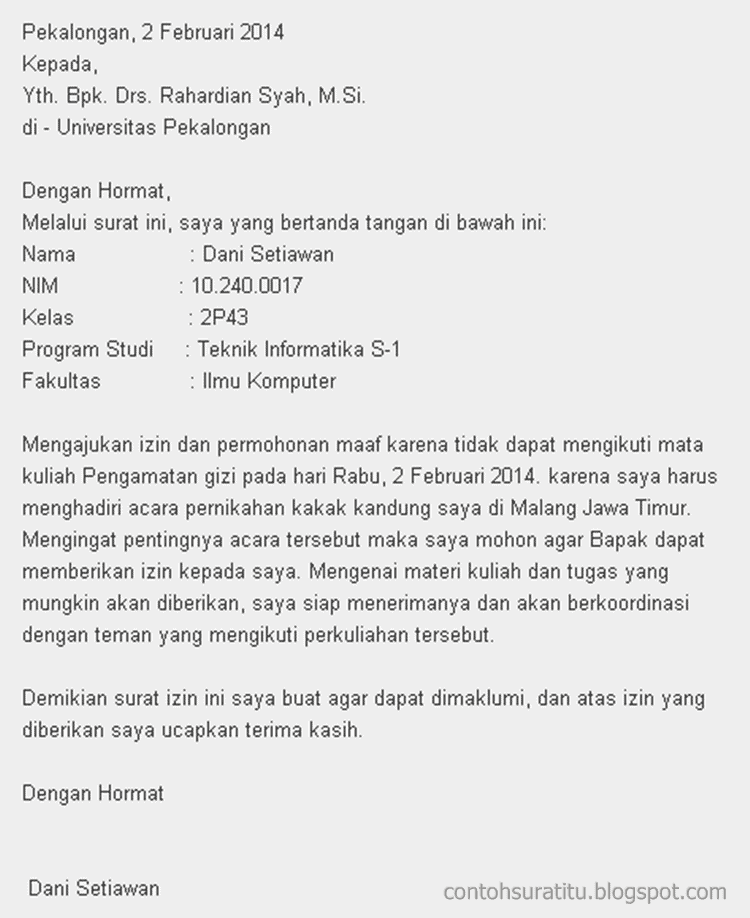 Detail Contoh Surat Pernyataan Tidak Masuk Kuliah Nomer 17